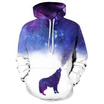 

Casual Wolf Starry Pattern Front Pocket Hoodie, Multicolor
