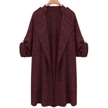 

Plus Size Roll Up Sleeve Open Front Coat, Deep red