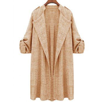 

Plus Size Roll Up Sleeve Open Front Coat, Light coffee