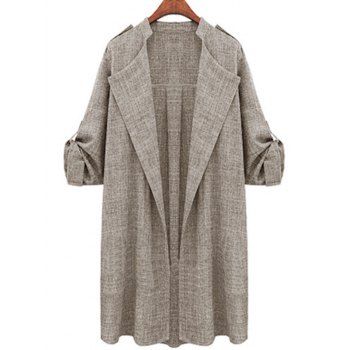

Plus Size Roll Up Sleeve Open Front Coat, Light gray