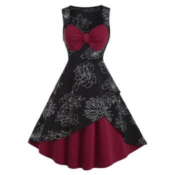 Image of Flower Print Layered Vintage Sleeveless Dress