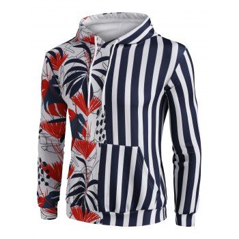 

Tropical Leaf Striped Pattern Hoodie, Deep blue
