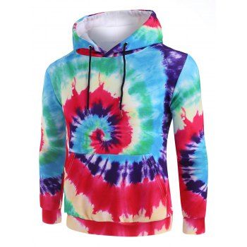 

Tie Dye Swirl Print Front Pocket Hoodie, Lava red