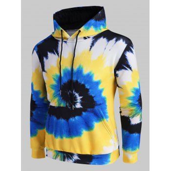 

Tie Dye Swirl Print Front Pocket Hoodie, Goldenrod