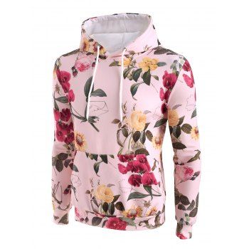 

Flower Pattern Front Pocket Hoodie, Light pink