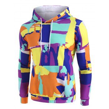 

Colorful Geometric Print Casual Hoodie, Goldenrod