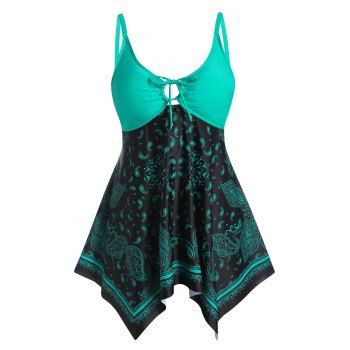 

Plus Size Paisley Print Hanky Hem Boyleg Tankini Swimwear, Black