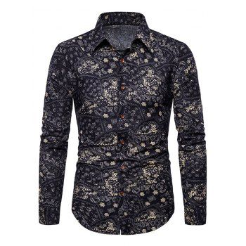 

Tiny Flower Paisley Print Button Up Casual Shirt, Deep blue