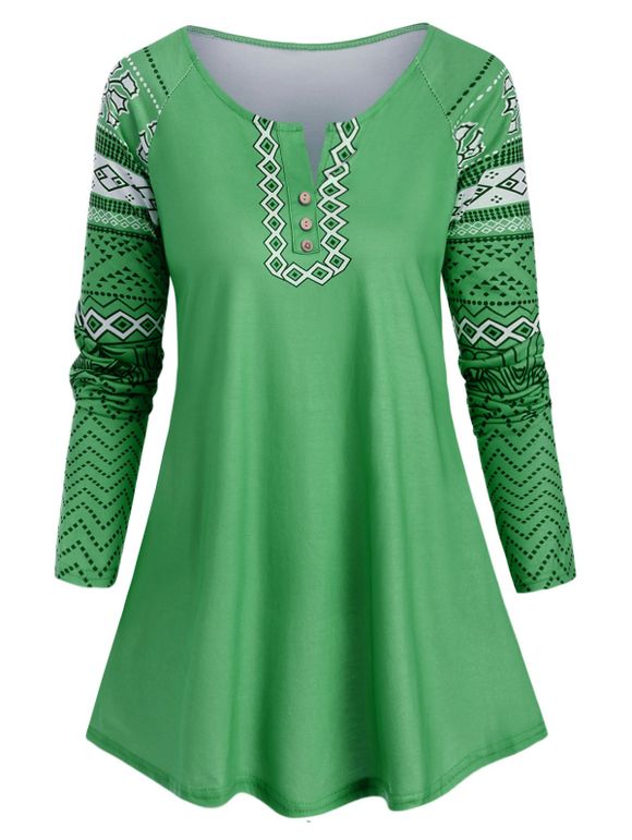 T-shirt Géométrique de Grande Taille - Vert 3XL