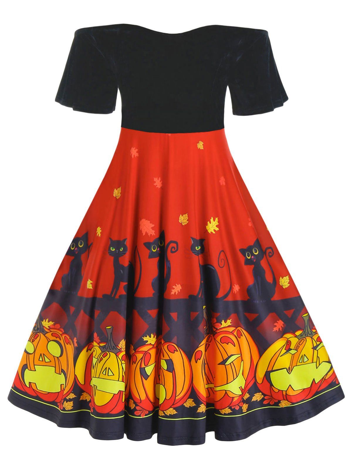 Robe d'Halloween à Epaule Dénudée en Velours de Grande Taille - Noir 2X