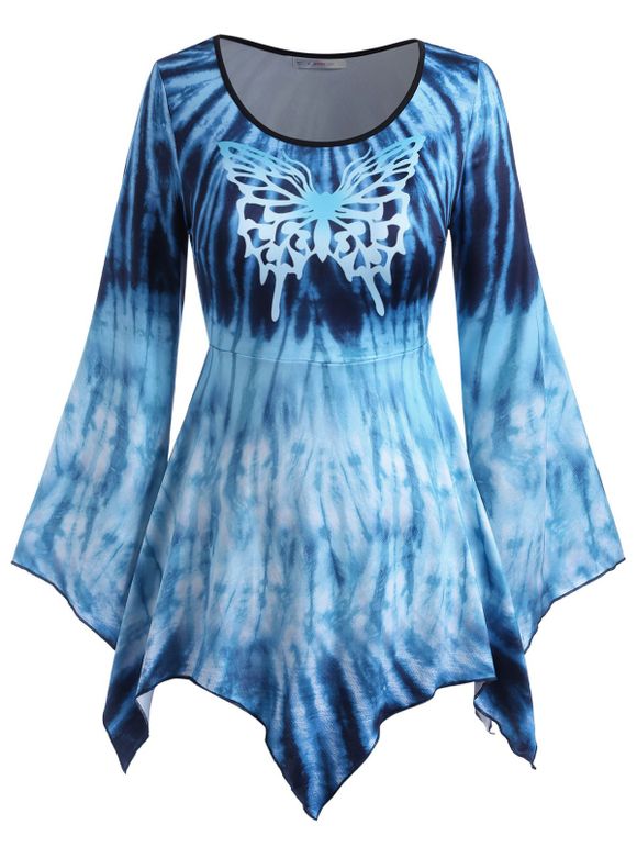 Haut Mouchoir Tie-Dye à Papillon Grande Taille - Bleu L