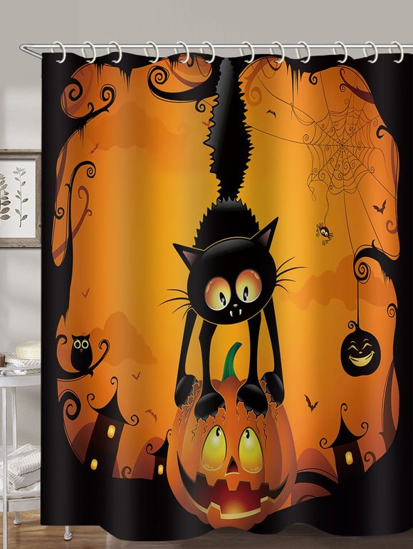 Rideau de Douche Imperméable Motif Citrouille et Chat pour Halloween - multicolor W71 X L71 INCH