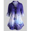 Haut Floral à Manches Papillon à Lacets Grande Taille - Bleu 1X