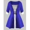 Haut Contrasté Manches à Revers de Grande Taille à Lacets - Bleu L