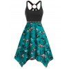 Robe Mouchoir Dinosaure Chauve-souris Squelette Imprimés Anneau en O - Bleu Vert Ara L