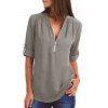 T-shirt Demi-zip Ourlet Courbe à Manches Roulées - Cendre gris XL