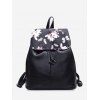 Sac à Dos Papillon Imprimé Fleuri en Cuir à Cordon - Noir 