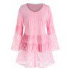 Blouse Superposée Tunique en Dentelle Insérée à Volants de Grande Taille - Rose clair L