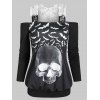Skull Bat Print Lace Panel Two Piece T Shirt - BLACK L