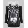 T-shirt à Imprimé Crâne et Chauve-souris Panneau en Dentelle Deux Pièces - Noir XL