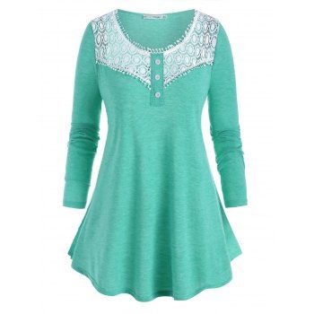 

Plus Size Lace Crochet Tunic T Shirt, Green