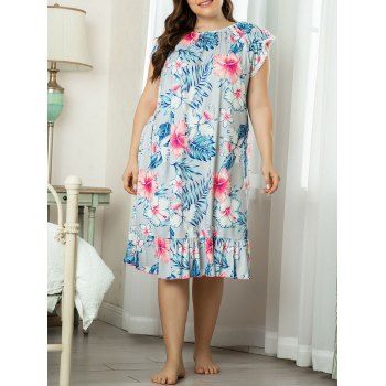 

Plus Size Floral Leaf Laced Flounce Night Dress, Light gray