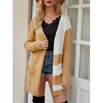 

Longline Colorblock Cardigan, Light coffee