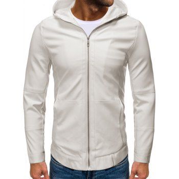 

Hooded Zip Up Faux Leather Jacket, White