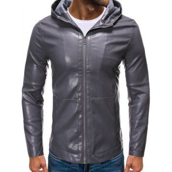 

Hooded Zip Up Faux Leather Jacket, Carbon gray