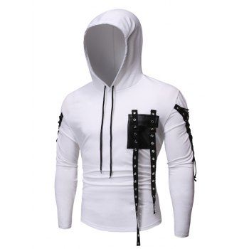 

Lace-up Buckle Strap Pocket Hoodie, White