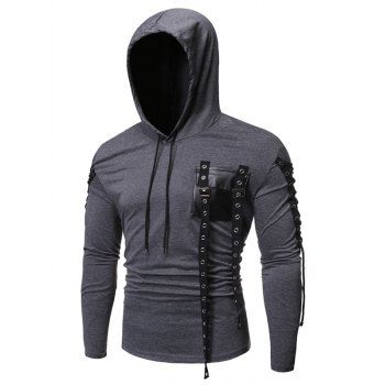 

Lace-up Buckle Strap Pocket Hoodie, Carbon gray