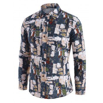 

Wall Pattern Block Button Up Casual Shirt, Multicolor
