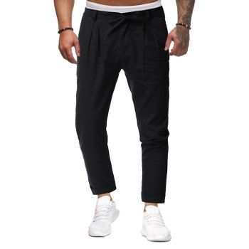 

Drawstring Cuffed Hem Casual Pants, Black