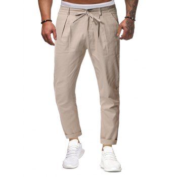 

Drawstring Cuffed Hem Casual Pants, Light khaki