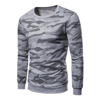 

Camouflage Print Rib-knit Trim Sweatshirt, Light gray