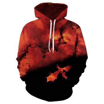 

Fire Pattern Casual Pouch Pocket Hoodie, Multicolor