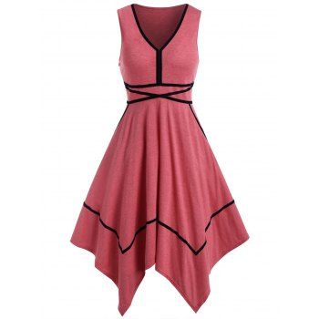 

V Neck Bicolor Sleeveless Asymmetric Dress, Valentine red