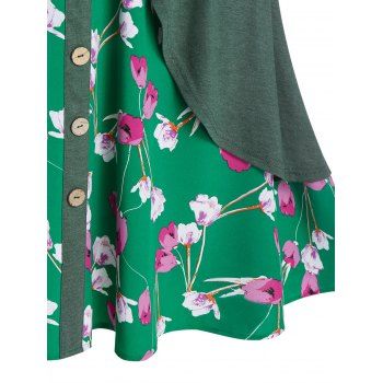 Plus Size V Neck Floral Print Knee Length Dress