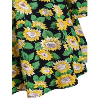 Sunflower Pattern Button V Neck Dress