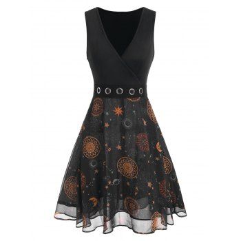 

Grommet Sun And Star Print Wrap Dress, Black
