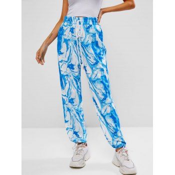 

Agate Print Bowknot High Waisted Pants, Light blue