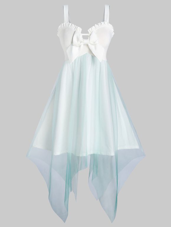 Robe Mouchoir Superposée en Maille de Grande Taille avec Nœud Papillon - Vert Mer L
