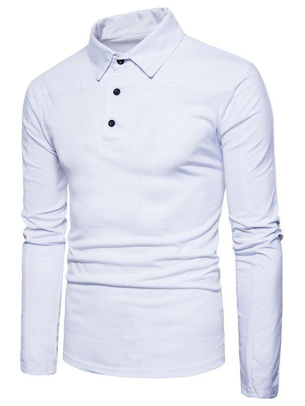 T-shirt à Manches Longues avec Bouton Détaillé - Blanc XL