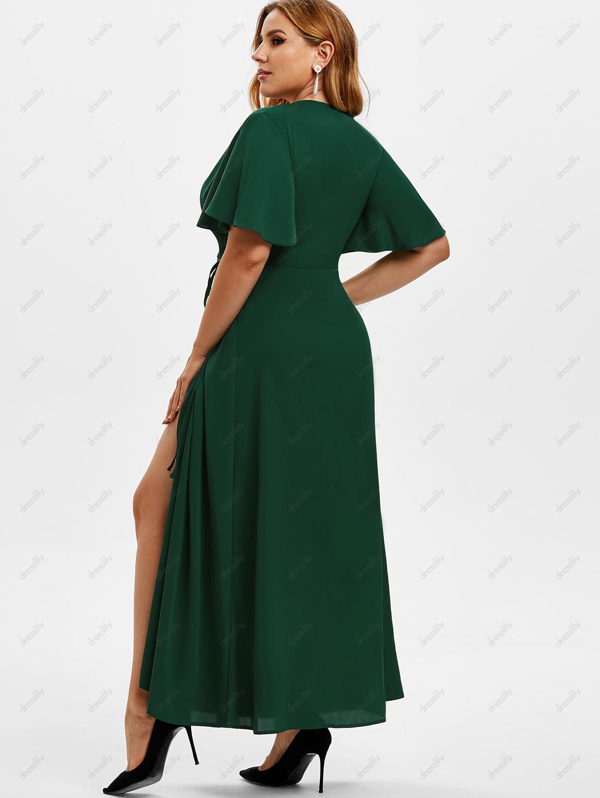 [32% OFF] 2020 Plus Size Low Cut High Slit Maxi Dress In DEEP GREEN ...