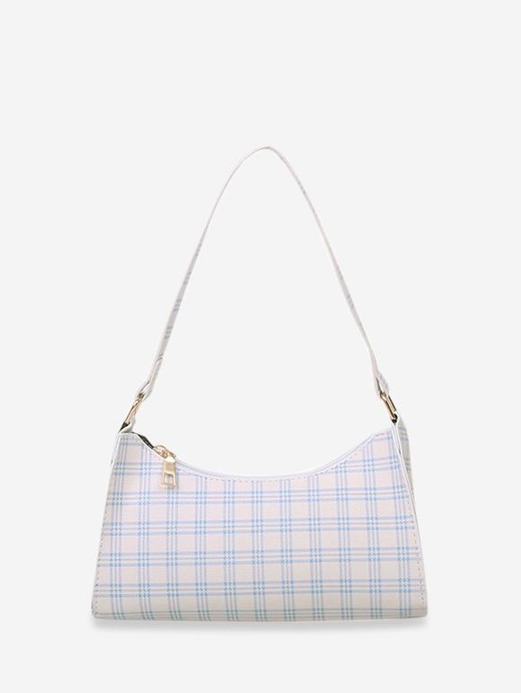 Sac à Bandoulière Rectangulaire Motif à Carreaux en PU - Blanc 