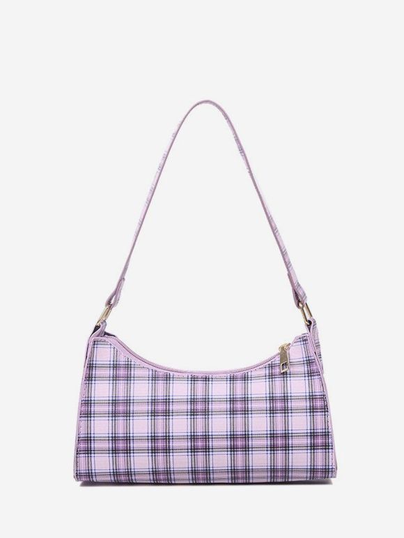 Sac à Bandoulière Rectangulaire Motif à Carreaux en PU - Pourpre 