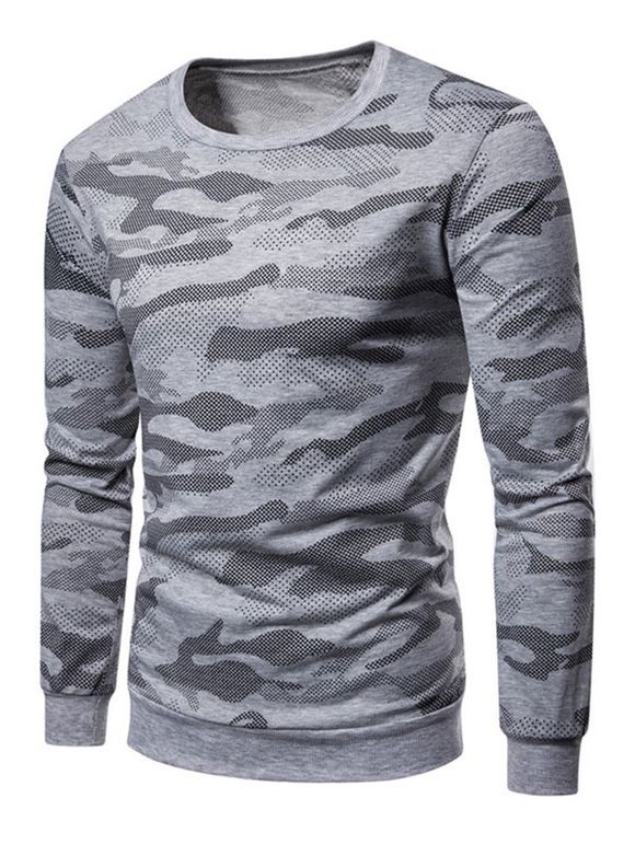 Sweat-shirt Camouflage Imprimé à Ourlet Côtelé - Gris Clair 2XL