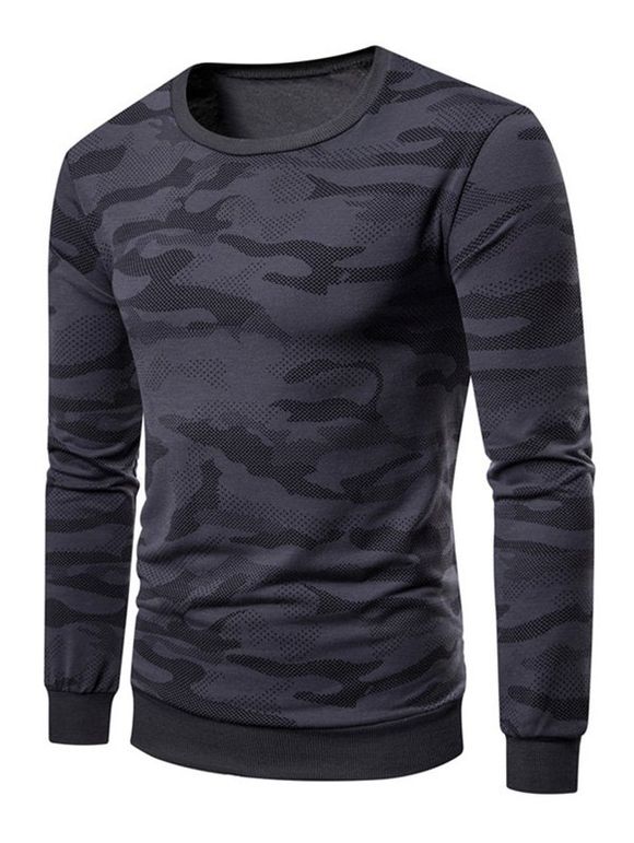 Sweat-shirt Camouflage Imprimé à Ourlet Côtelé - Gris Carbone XL
