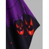 Halloween Pumpkin Bat Pattern Sheer Lace Sleeve Asymmetric T Shirt - multicolor A 2XL