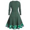 Plus Size V Neck Floral Print Knee Length Dress - SEA TURTLE GREEN L